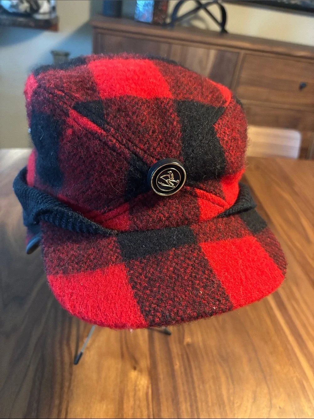 Vintage Vintage Buffalo Plaid Wool Cap with Ear Flaps